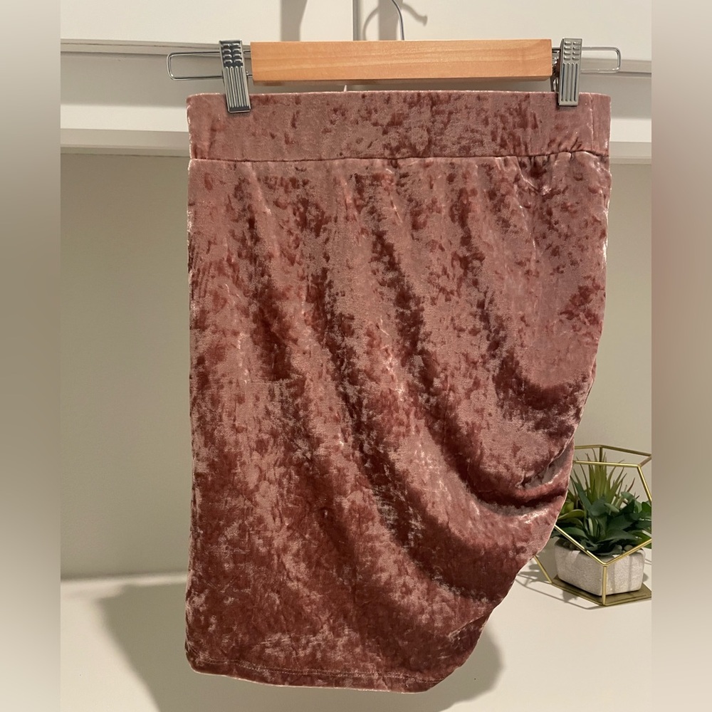 NWT TOBI Asymmetrical Velvet Ruched Draped Mini Skirt